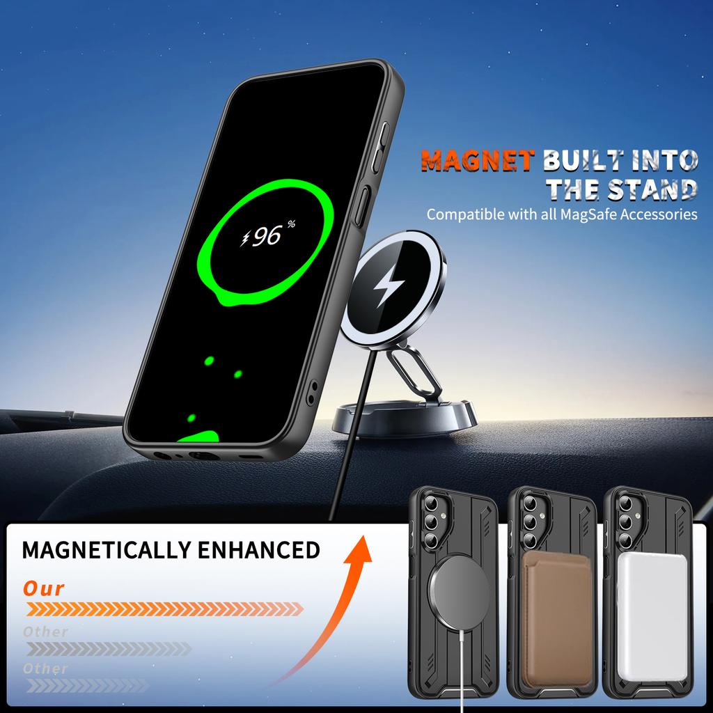 For Samsung Galaxy A55 5G Magnetic Case Rotating Ring Kickstand PC + TPU Shockproof Phone Cover