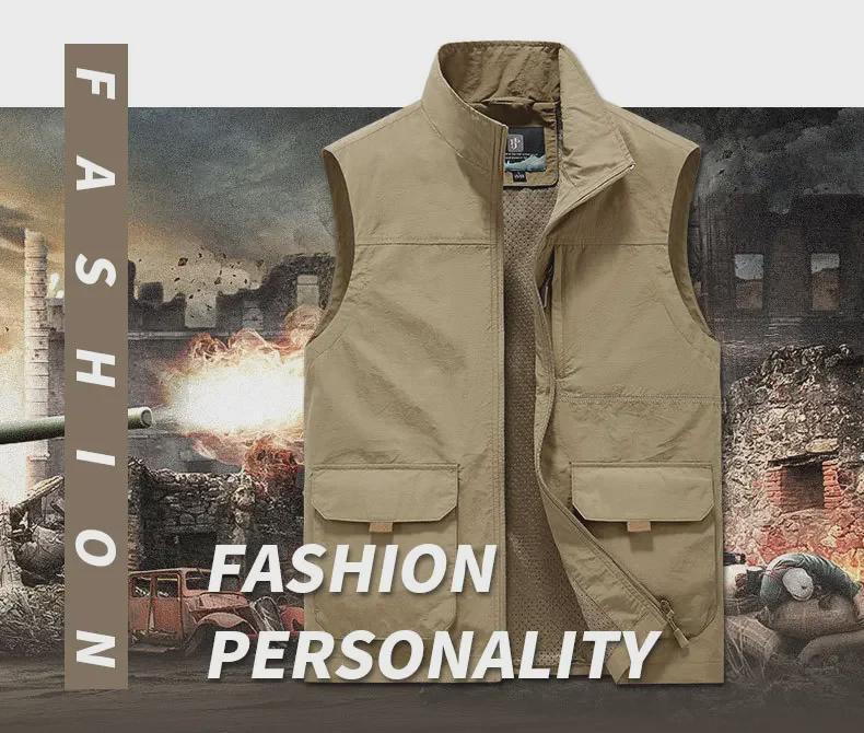 Быстросохнущий жилет для рыбалки без рукавов, большой размер, легкий жилет для активного отдыха с несколькими карманами