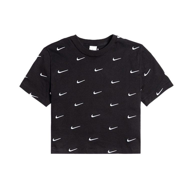 Nike Укороченная футболка с логотипом Swoosh по всей поверхности Черная CK4092-010