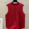 Весна Осень Круглый вырез Однотонный кардиган на пуговицах Безрукавный свитер Вязаный жилет Женская одежда Базовые топы