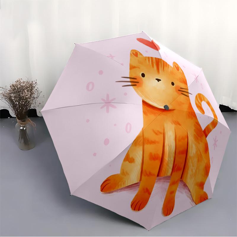 1pc Cat Love Automatic Open/Close Umbrella with One-Touch Button, Compact Folding Canopy, Sturdy 8-Rib Windproof Design S46