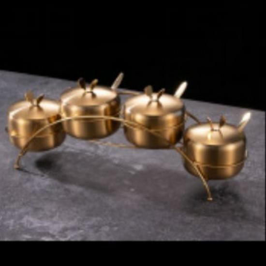 304 Stainless Steel Rotating Seasoning Jar Set with Spoons - Creative Household Spice Bottles.