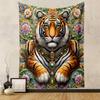 Majestic Tiger with Floral Background Patterned tapestry home decor, suitable for bedroom and living room, gift