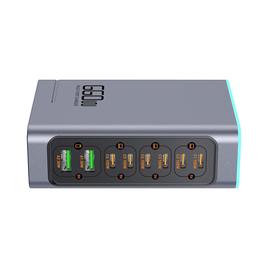 660W GaN Fast Charger for Phones & Tablets, Multi-Port Desktop Station with Flash & Apple Fast Charging