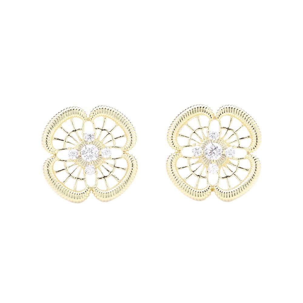 Vintage Bucci style versatile, high-end exquisite earrings, daily versatility, silver brushed cut-out four-leaf clover earrings, women