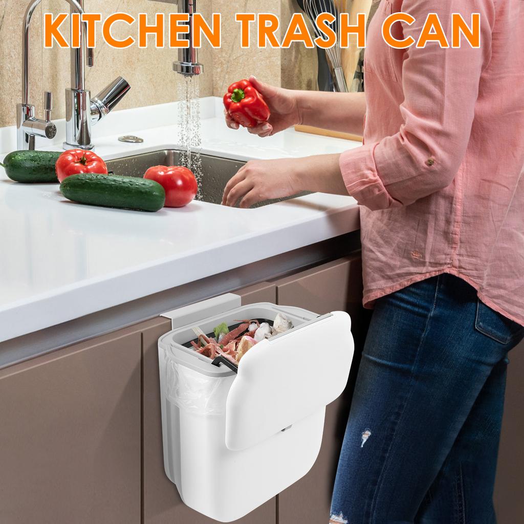 Hanging Trash Bins Kitchen Food Garbage Can with Lid Foldable Wall Mounted Trash Storage Bins Large Capacity Organizer Can