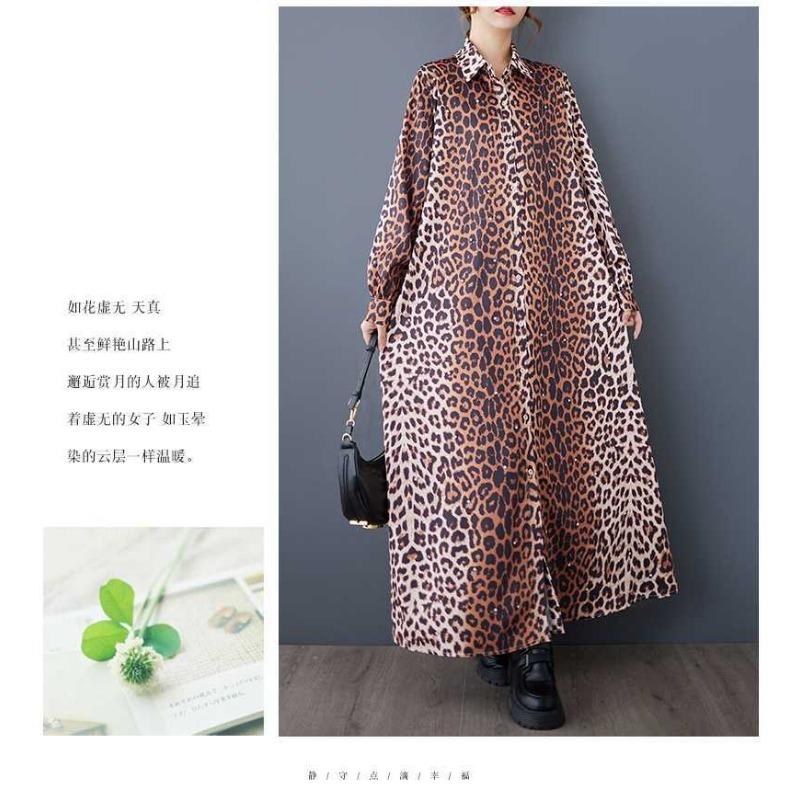 Свободные литературные большие размеры модные леопардовые принты средней длины темпераментные повседневные платья