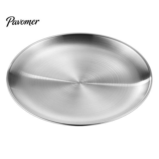 Minimalist Metal Trays for Home 304 Stainless Steel Dinner Plate with Wide Rim Korean BBQ Buffet, Multipurpose Decorative Display Round Serving