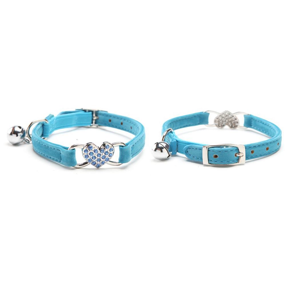 Puppy Elastic Cat Kitty Bell Heart Shape Pet Necklacce Dog Collar Velvet
