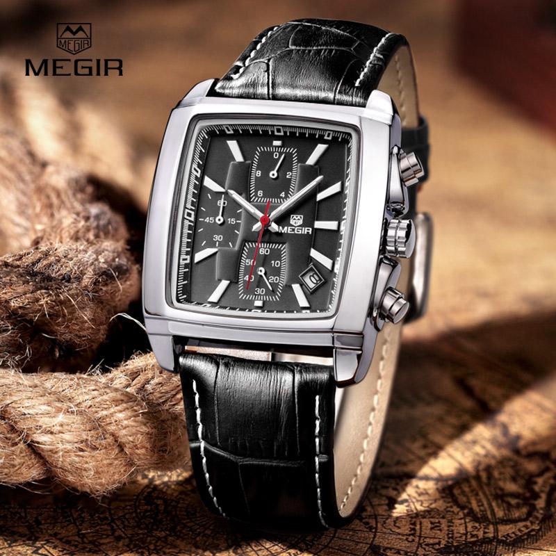 Square Watches Men Fashion Business Wristwatch Man Chronograph Leather Watch for Male Luminous Calendar Hour