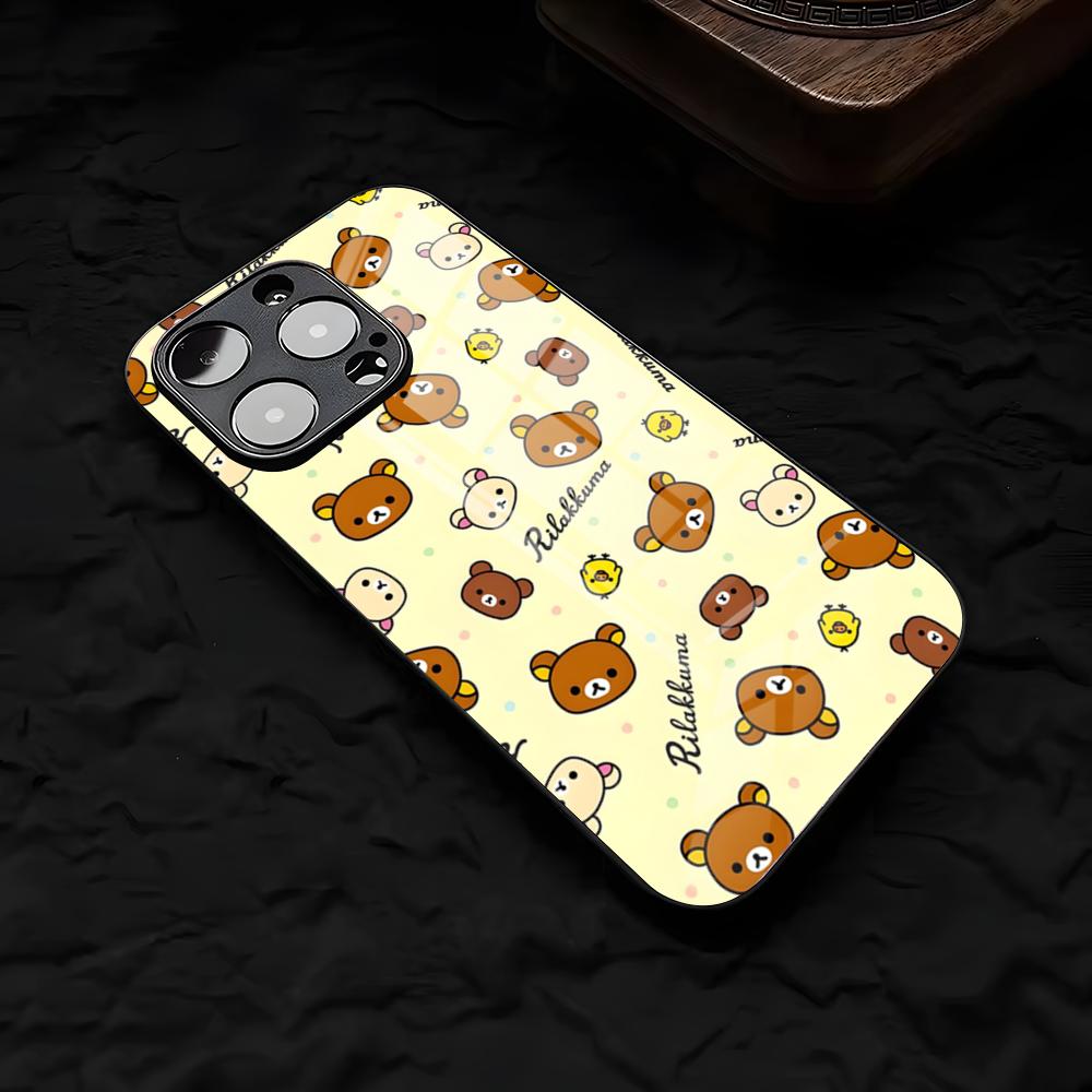 Cute R-RilakkumaS Phone Case For IPhone 17 Air 16 E Pro Max 15 14 13 Mini 12 Pro 11 Max Plus Black Glass Cover