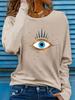 100% pure Polyester women's spring and autumn loose comfortable eye pattern printed long sleeved round neck T-shirt