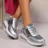 Женские кроссовки на платформе с покатым каблуком, большого размера, с дышащими блестками, круглым носком, со шнуровкой, повседневные кроссовки на весну и осень