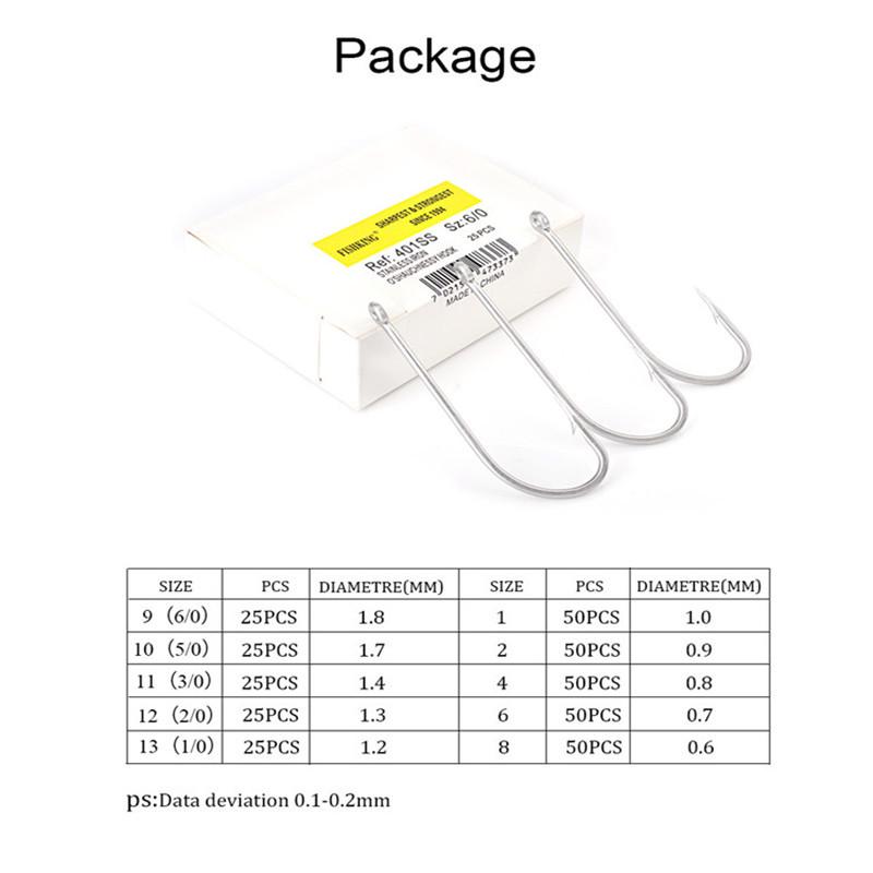 FISH KING 401SS Крючок с колючкой из нержавеющей стали 6/0#-1/0# 25шт/упак. 1#-8# 50шт/упак. Для ловли карпа на отсадку