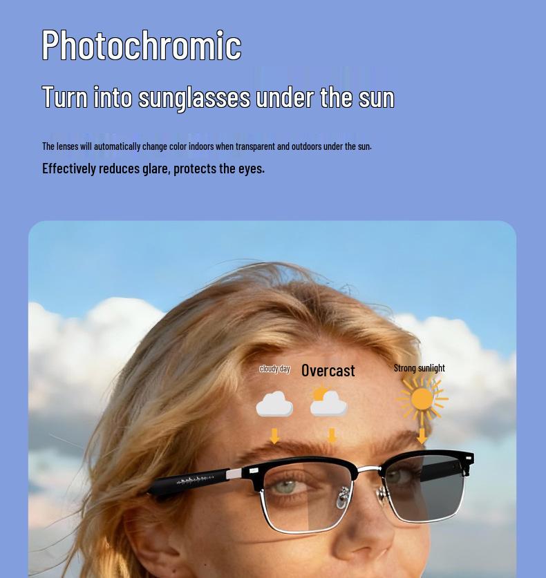 GT13 Smart Glasses: AI Translation, Voice Activation, Slide Control, Noise Reduction, Remote Photo Capture, Color Change.