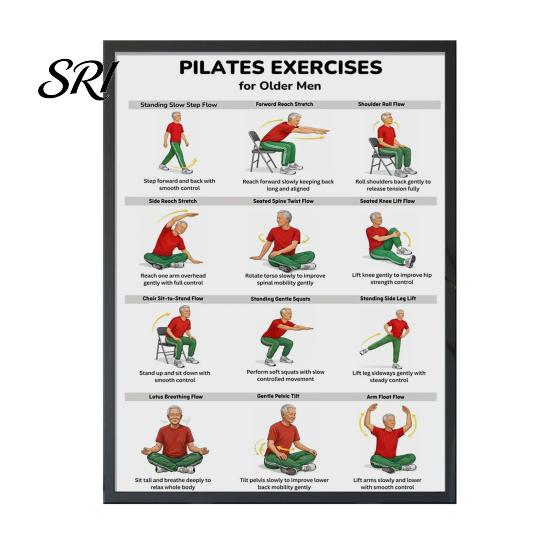 Seated Exercise Poster Chair Workout Chart Gentle Yoga Flow Diagram Movements Low Impact Guide for Seniors Beginners Mobility Exercises