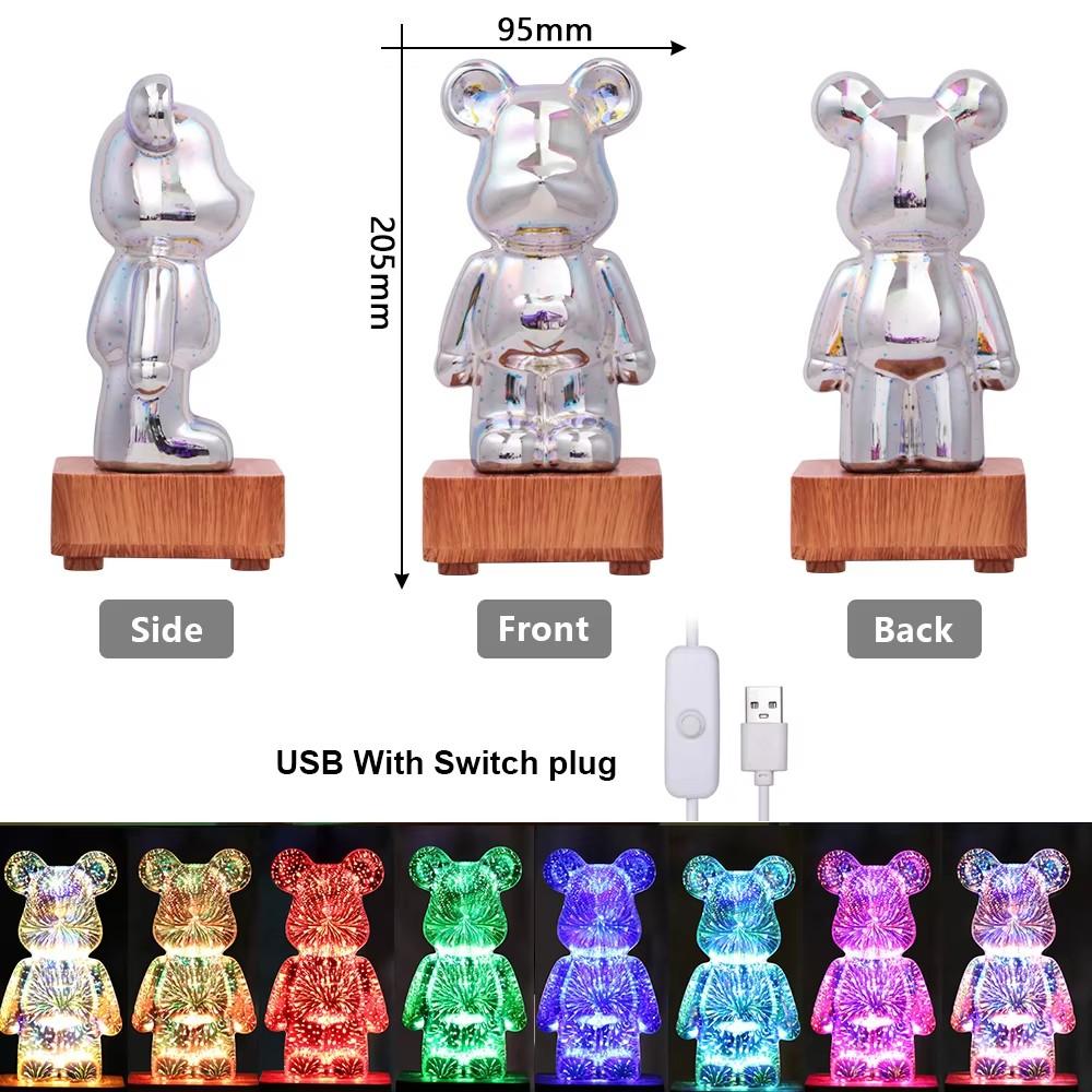LED Lamps 3D Bear Night Light USB Dimmable Projector Colorful Atmosphere Desktop Bedroom Table Decora Lighting Gift