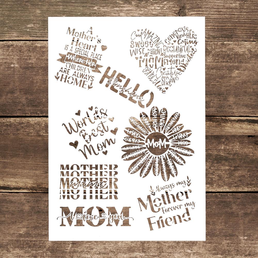 A4 Size Decorative Reusable Mom Stencil Template Painting Stencils for DIY Crafts Scrabooking Painting On Wood,Canvas,Floor,Wall and Tile