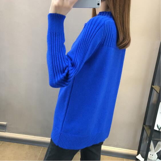 Женский элегантный вязаный свитер с длинным рукавом, полуводолазка, тонкий офисный женский повседневный свитер на пуговицах, топы