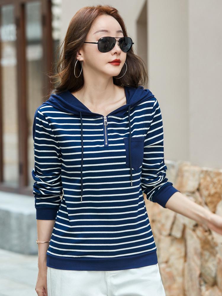 Trendy Women's Striped Long Sleeve Hoodie - Autumn/Winter Casual Sweatshirt