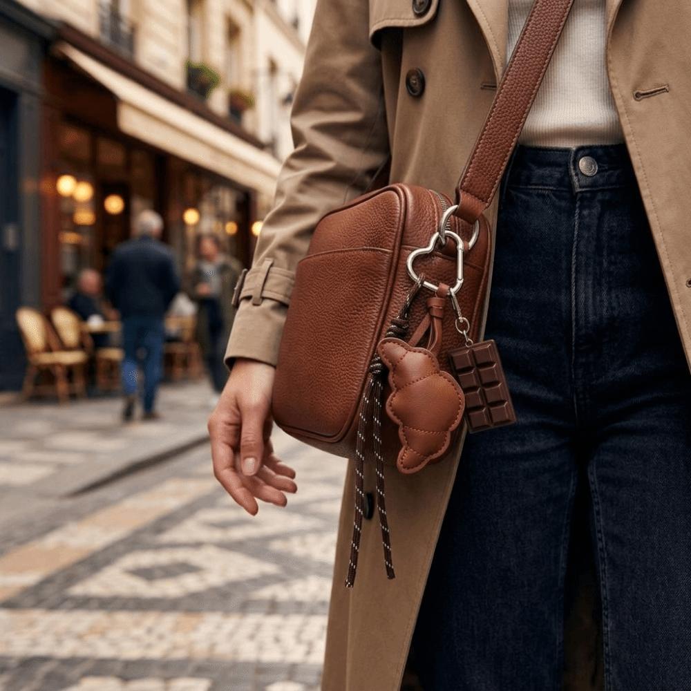 Faux-Leather Bag Charm Lightweight Croissant Keychain Minimalist Pendant Handbag Decoration
