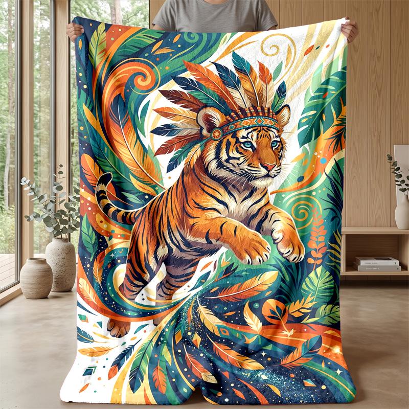 Tiger Spirit Warrior Theme blanket Lightweight Warm Flannel Blanket Decorative Throw Blanket for Home Decoration
