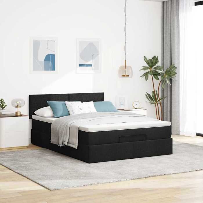 VidaXL Lit ottoman avec matelas noir 140x200 cm tissu 3311382