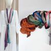 Retro Pleated Color Matching Gradual Change Scarf Soft Versatile Slender Silk Scarf Women'S Warm Neck Scarf Shawl