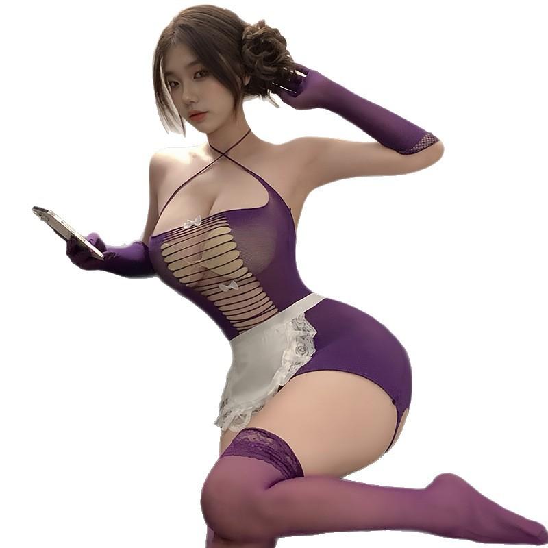 Tear-off pretty mesh suit, perspective open-cut flirting uniform, seduction, lingerie, buttocks, maid