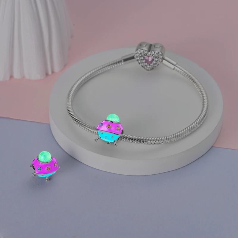 Шармы Platacolorful Ufo Планеты, Луны, Звезды, Бусины Подходят к Оригинальным Браслетам Шармы Для Женщин Украшения DIY Изготовление Подарки