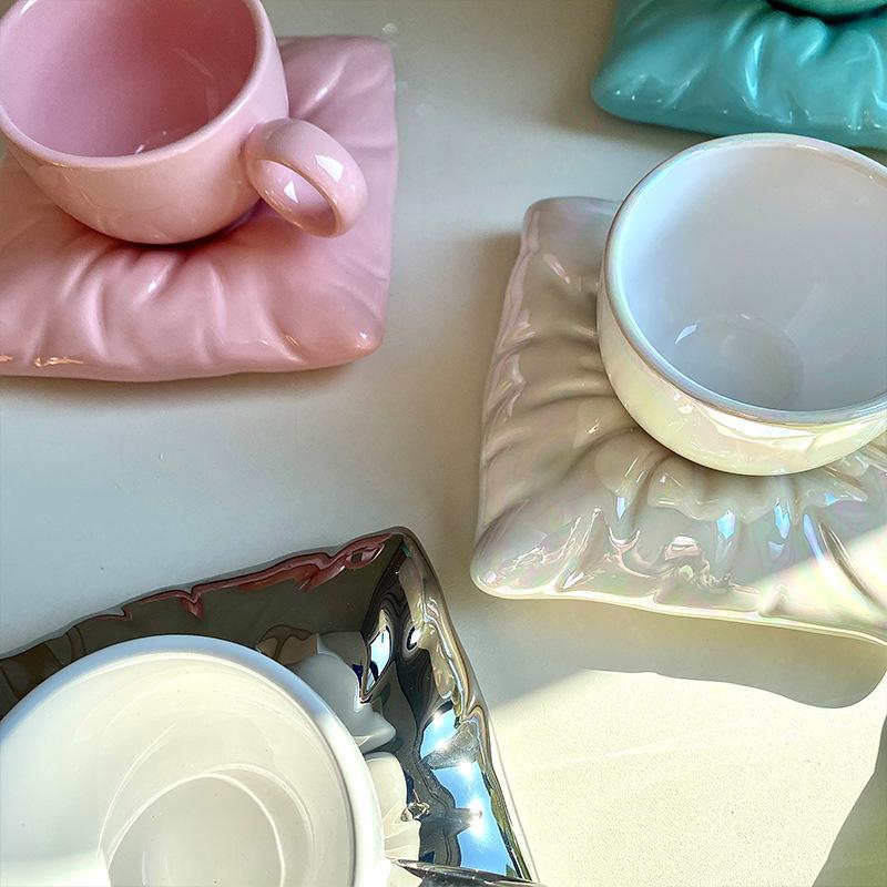 Ins Girl Heart Creative Solid Dazzle Color Milk Fat Подушка Керамическая чашка для кофе Тарелка Набор для приготовления чая Макарон Чашка для послеобеденного чая