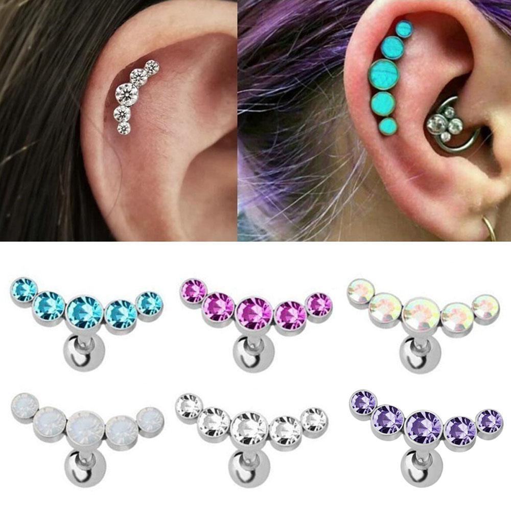 Punk Rock 16G Stainless Steel Bar Cartilage Helix Tragus Body Jewelry Stud Earrings Ear Piercing