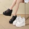Fashion Comemore Fish Mouth Sandals for Women White Black Summer Platform Retro Mesh Breathable Thick Bottom Roman High Heel Sandales