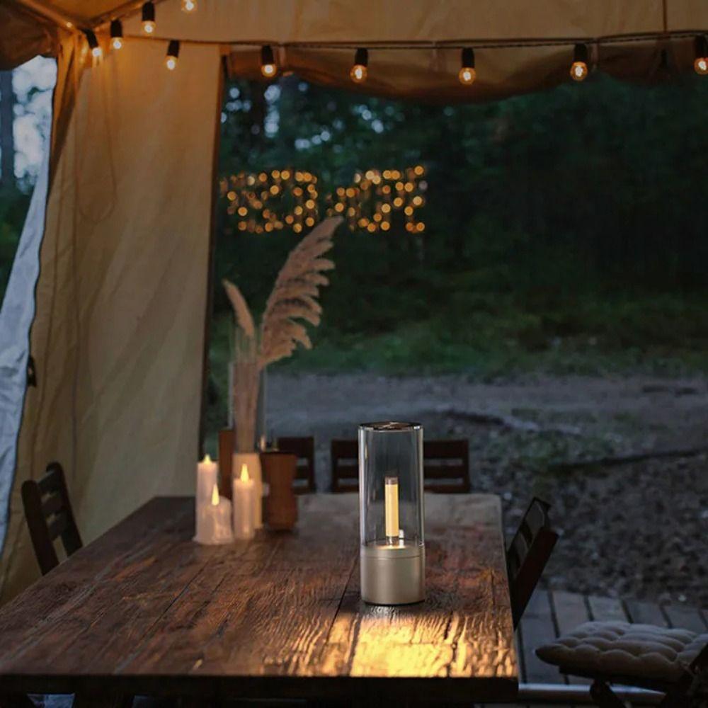 Stepless Dimming Candle Lamp 1800K Warm Light Breathing Light Effect Candela Lamp Rotatable Design Type C Rechargeable