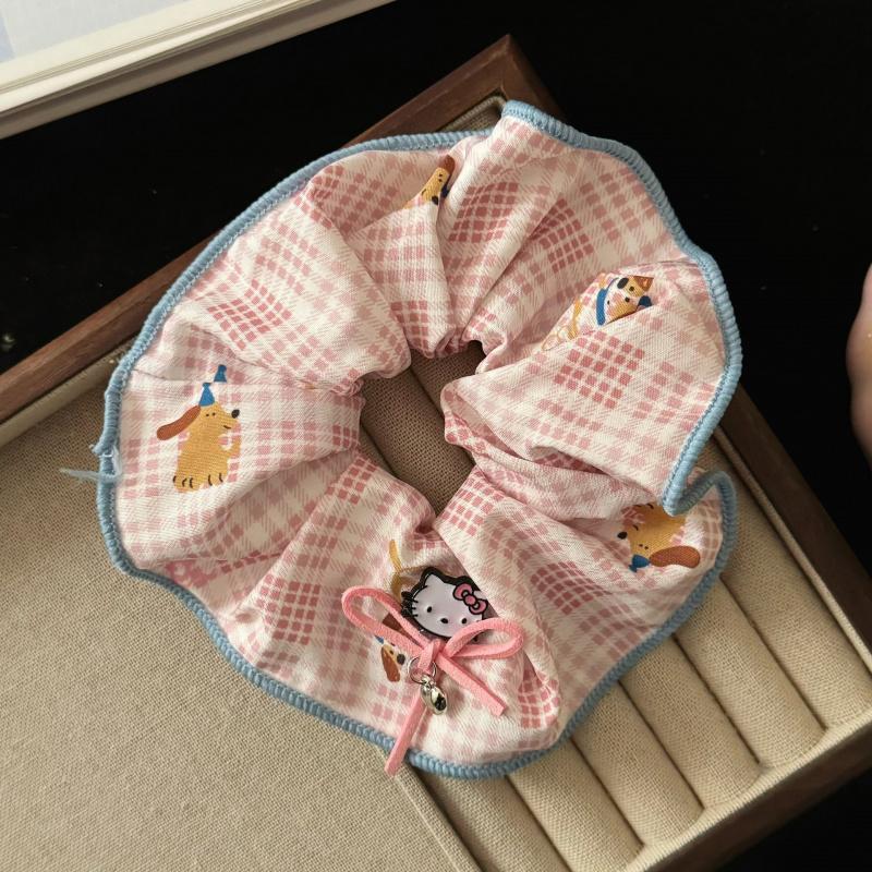 Spring new style cat bow tie plaid scrunchie, sweet and cute girl ponytail scrunchie hair accessory, 2-piece set