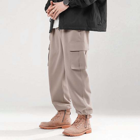 Мужские брюки-карго в японском стиле с множеством карманов, эластичным поясом на шнурке, свободные брюки до щиколотки для пеших прогулок, работы, путешествий