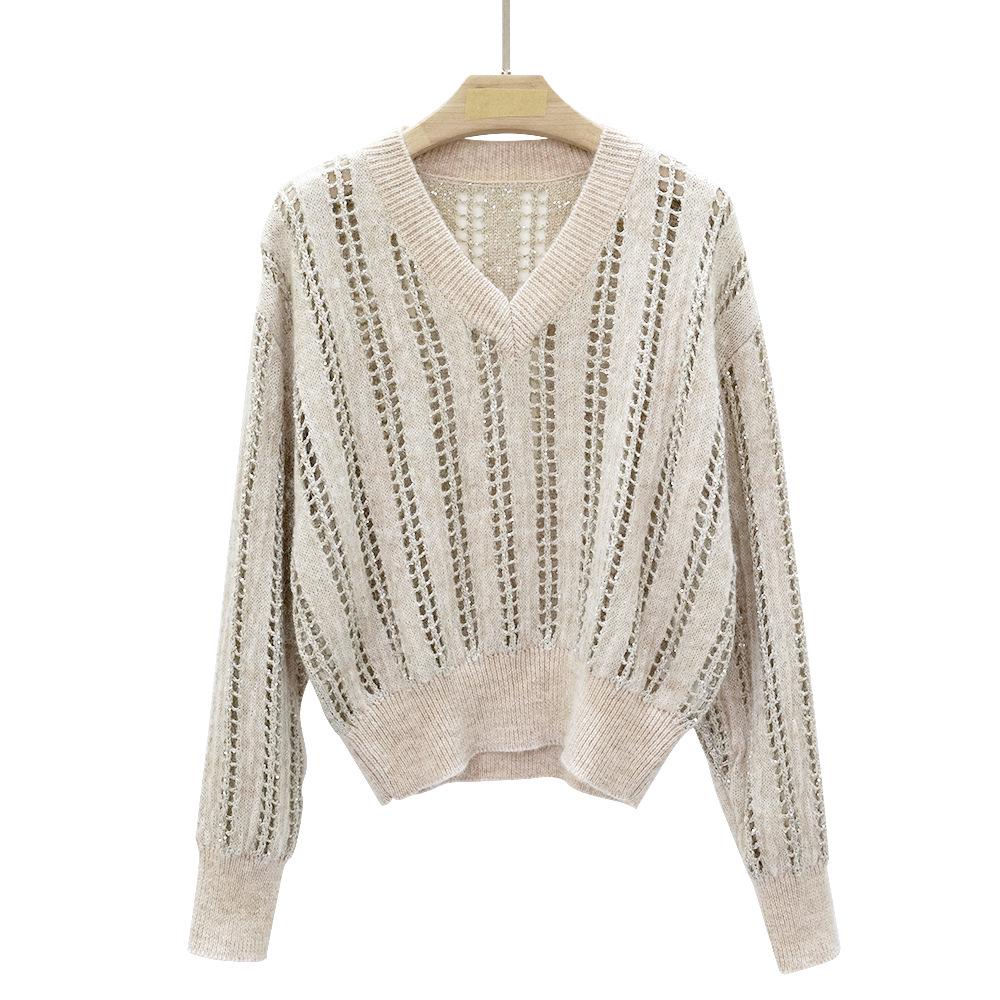 Autumn Winter V-neck Loose Mohair Wool Pullover Sweater for Women