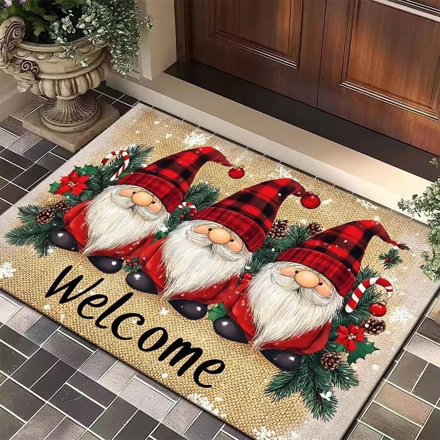 Christmas Gnome Print Doormat Black Festive Door Mat Floor for Kitchen Living Room Bedroom Bathroom Holiday for Halloween Decor
