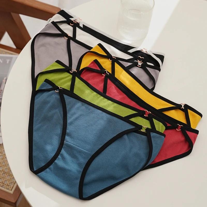 Cotton Panties Mid-Waist Briefs Breathable Briefs Cotton Stitching Color Underwear Sexy Lingeries Women Underpants EMA