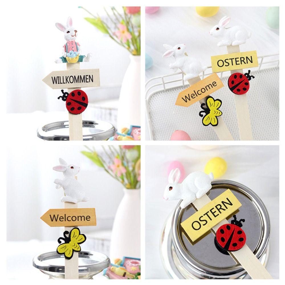 Wooden Easter Welcome Standing Sign Cartoon Bunny Resin Garden Landscape Decoration DY Stakes Lawn Ornament Party Decoration