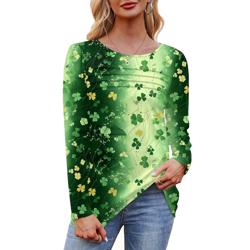 Женский свободный повседневный топ с круглым вырезом и длинными рукавами, модный топ