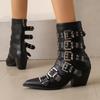 2024 Женская мода остроносые панк-стиль с пряжкой на ремне короткие сапоги европейские и американские сексуальные сапоги для ночного клуба банкетные сапоги