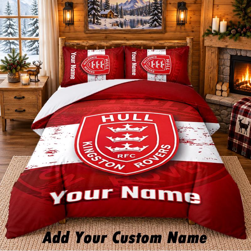 Hull KR Pattern Bedding 3Pcs Set Custom Name, Bed Sheet And Pillowcases For Home Bedroom