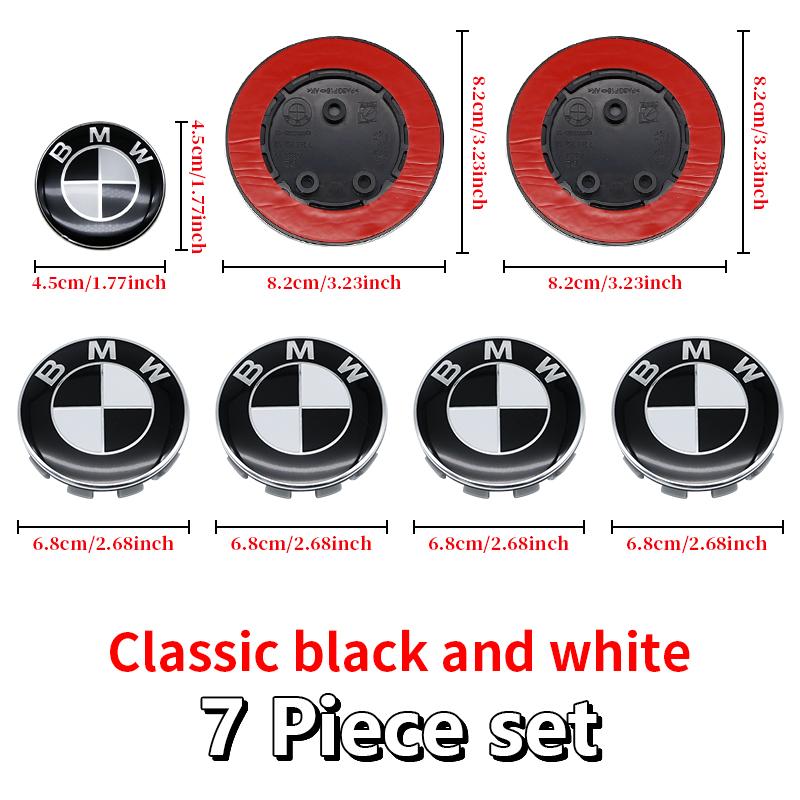 Universal Base Black White Badge Set for BMW 7Pcs 68mm 56mm 82mm 74mm  Hood Trunk Wheel Steering Logo 7Pcs 2-Pin 3-Pin Clips Kit GX9