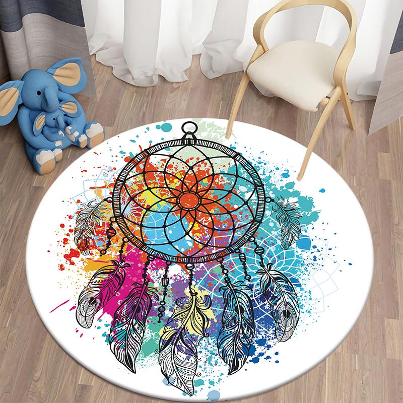 Красочная сетка для ловли снов с принтом, круглый ковер для дома, гостиной, дивана, спальни, украшение для пола, ковер