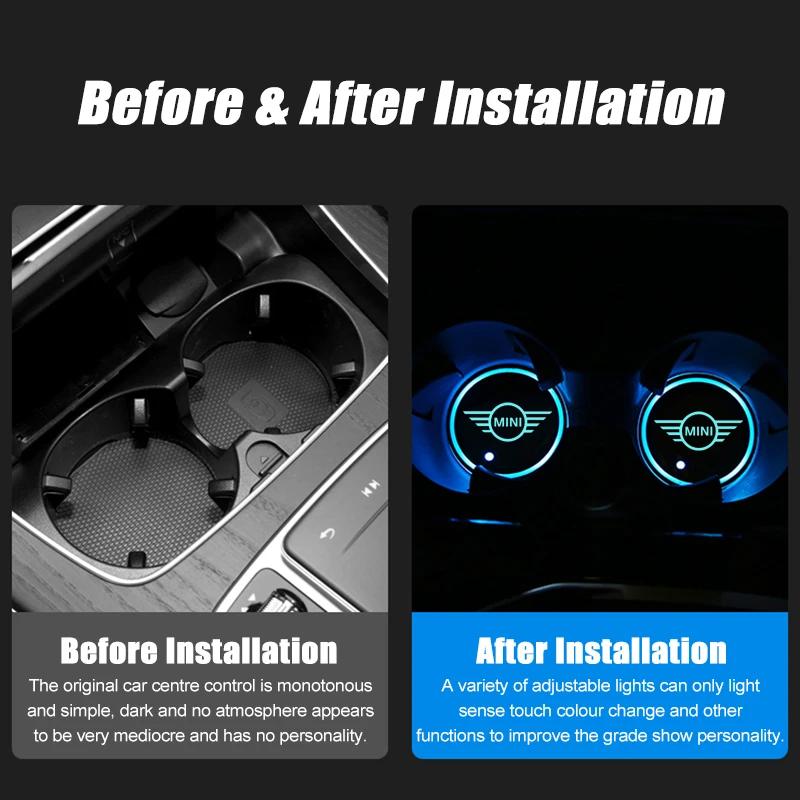 Автомобильный цветной светодиодный светящийся подстаканник-подставка для BMW Mini F54 F55 F56 F60 R60 Clubman Countryman Автоаксессуары