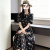 Маленькое цветочное платье женское воротник-стойка рукава-фонарики короткие высокая талия широкий подол средняя и длинная длина ретро скрывает недостатки фигуры, тонкое и нежное и свободное