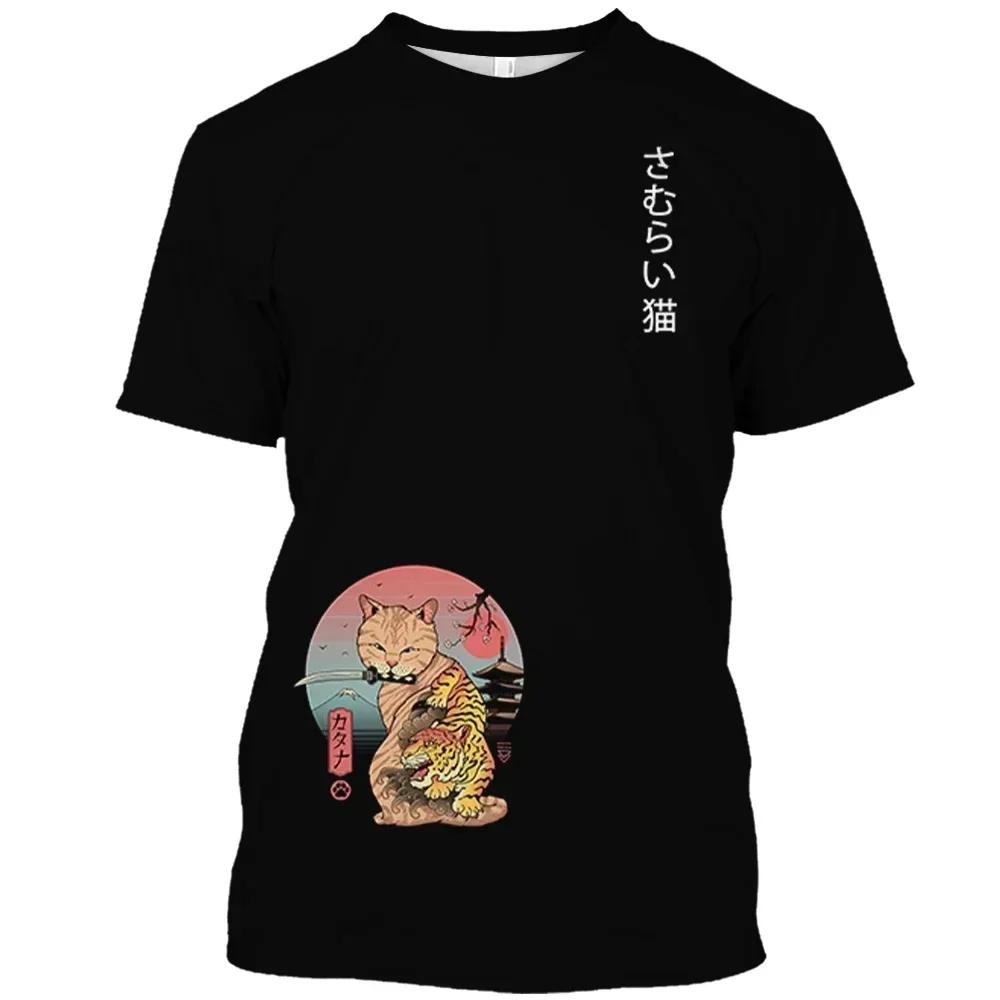 Мужская футболка с принтом животного и кота в стиле Харадзюку, милые свободные топы с короткими рукавами, модные простые футболки, одежда больших размеров для мужчин и женщин, одежда унисекс