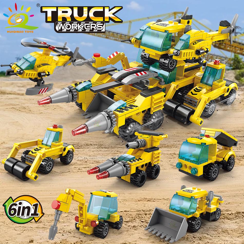 461pcs 6in1 City Engineering Drill Truck Model Building Blocks Bulldozer Crane Car Brick Set Children Construction Toy