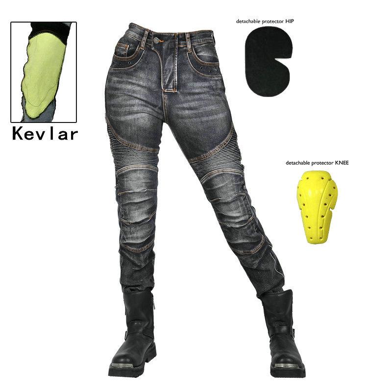 VOLERO+Motorcycle Wash Jeans Women's Vintage Motorcycle Casual Riding Pants+Kevlar Anti Wear And Anti Drop